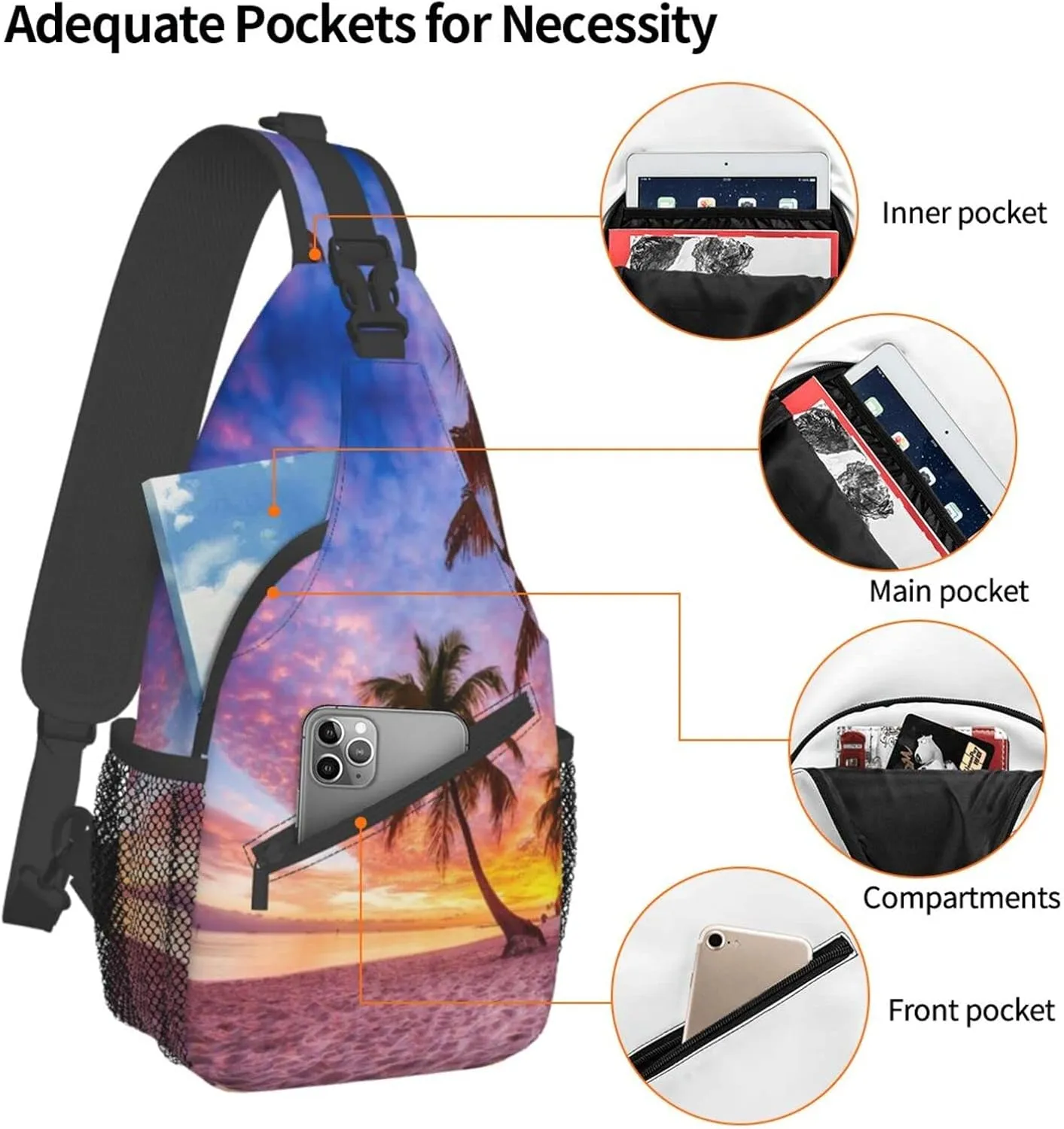 Beach Sling Bag Palm Crossbody Chest Daypack Casual Backpack Beach Shoulder Bag