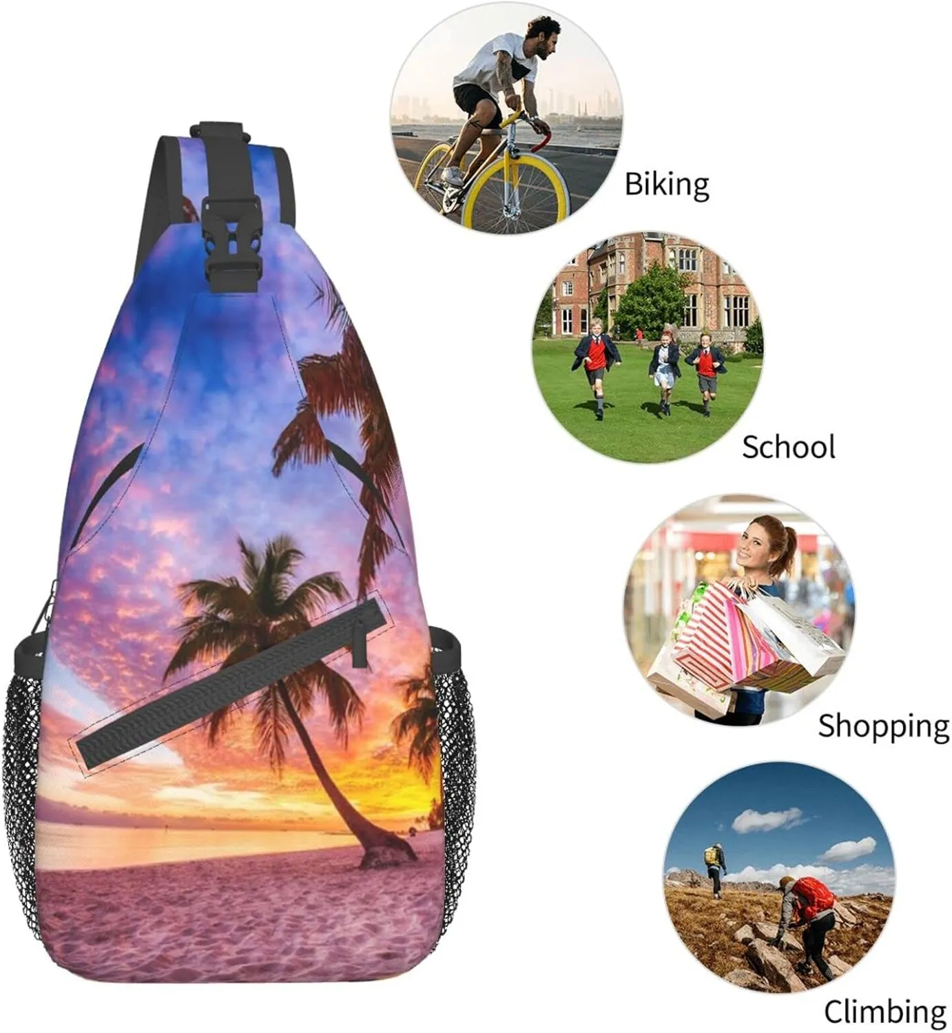 Beach Sling Bag Palm Crossbody Chest Daypack Casual Backpack Beach Shoulder Bag