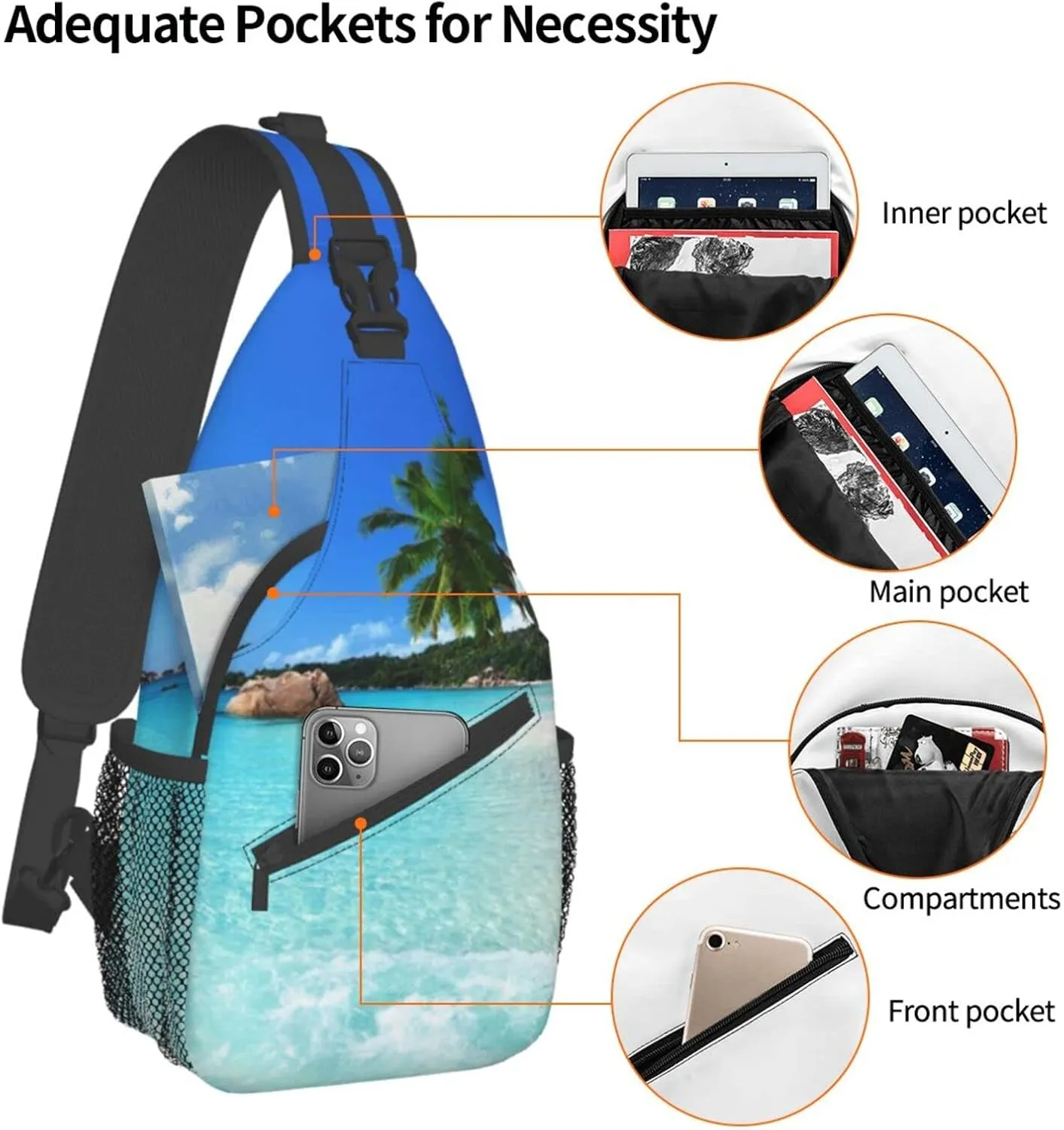 Beach Sling Bag Palm Crossbody Chest Daypack Casual Backpack Beach Shoulder Bag