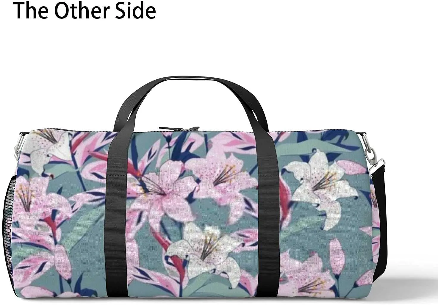 Beautiful Blooming Lily Flowers Sports Duffel Bag Travel Gym Tote Bags Lightweight Durable Shoulder Strap Waterproof Polyester Outside Mesh Pocket Overnight Trip Duffel Bag for Women Men