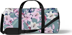 Beautiful Blooming Lily Flowers Sports Duffel Bag Travel Gym Tote Bags Lightweight Durable Shoulder Strap Waterproof Polyester Outside Mesh Pocket Overnight Trip Duffel Bag for Women Men