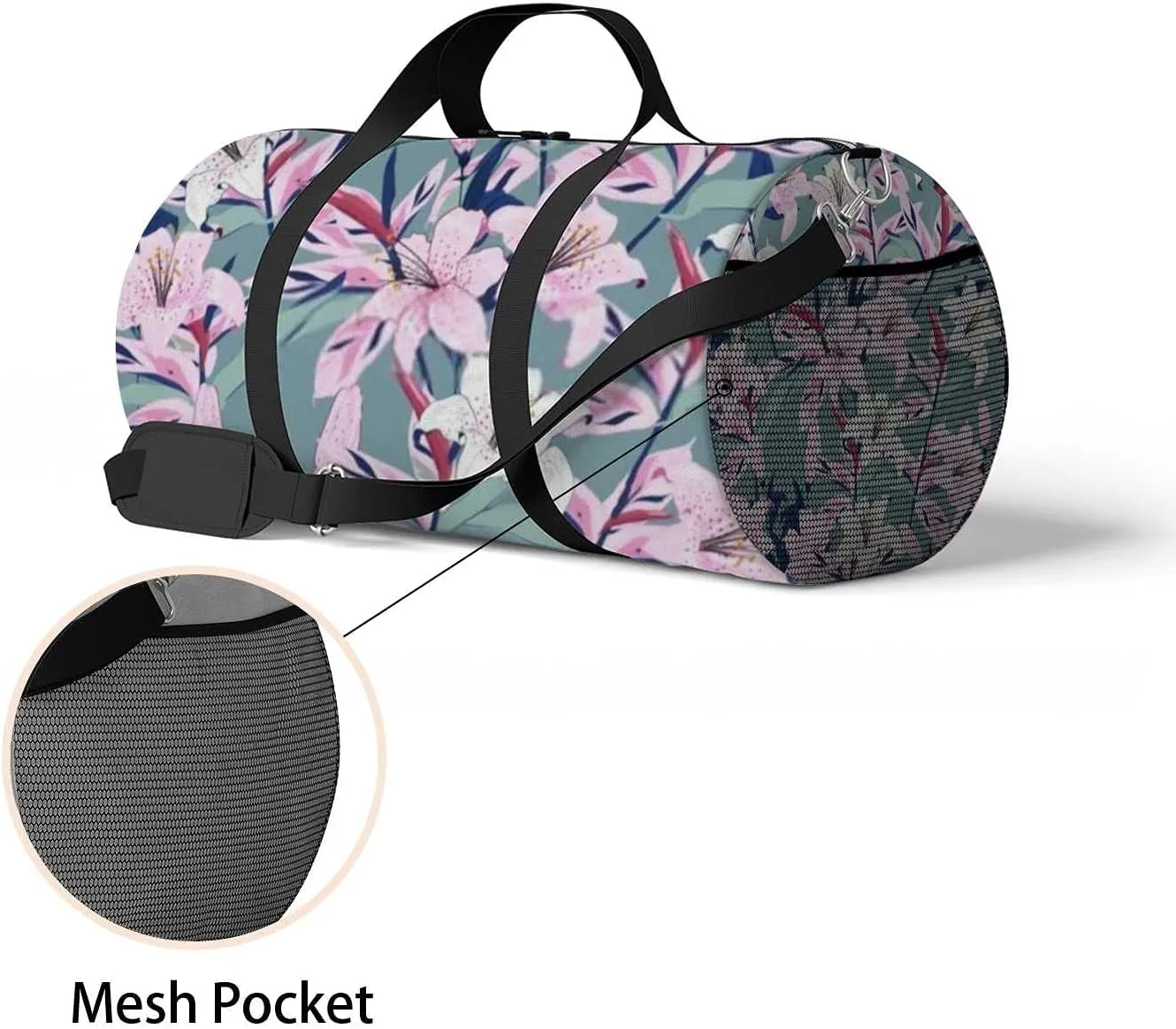 Beautiful Blooming Lily Flowers Sports Duffel Bag Travel Gym Tote Bags Lightweight Durable Shoulder Strap Waterproof Polyester Outside Mesh Pocket Overnight Trip Duffel Bag for Women Men