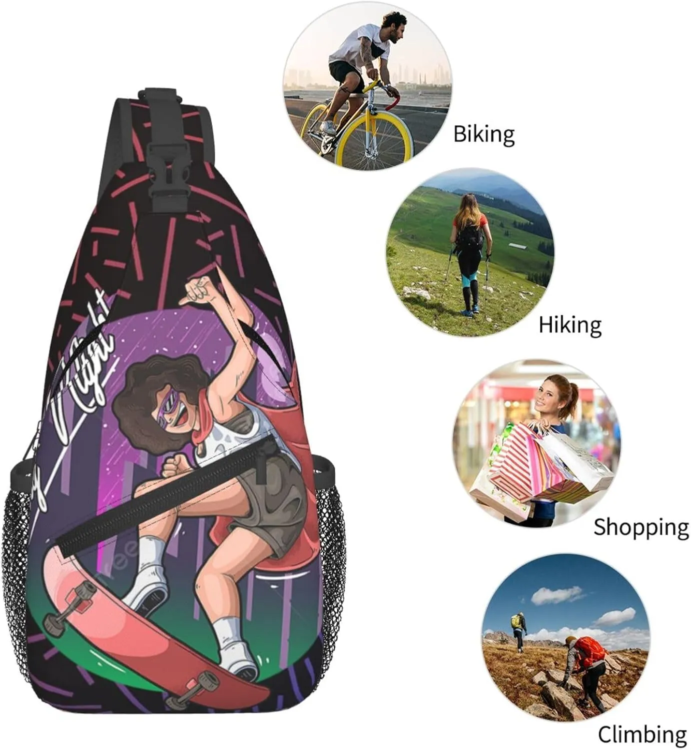 Beautiful Girl Play Skateboard In Midnight City Crossbody For Men Women Sling Chest Bag Shoulder Bag Lightweight One Strap Backpack Multipurpose Travel Hiking Daypack