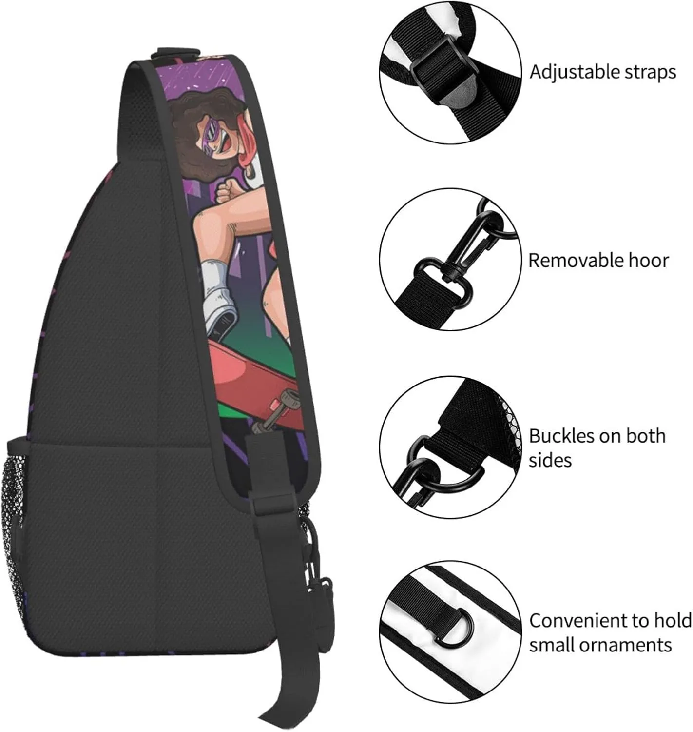 Beautiful Girl Play Skateboard In Midnight City Crossbody For Men Women Sling Chest Bag Shoulder Bag Lightweight One Strap Backpack Multipurpose Travel Hiking Daypack