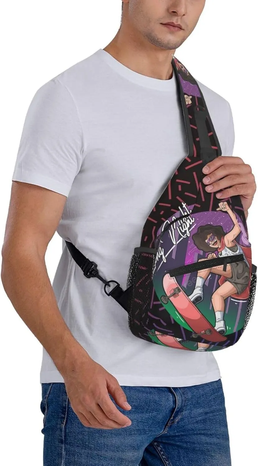 Beautiful Girl Play Skateboard In Midnight City Crossbody For Men Women Sling Chest Bag Shoulder Bag Lightweight One Strap Backpack Multipurpose Travel Hiking Daypack