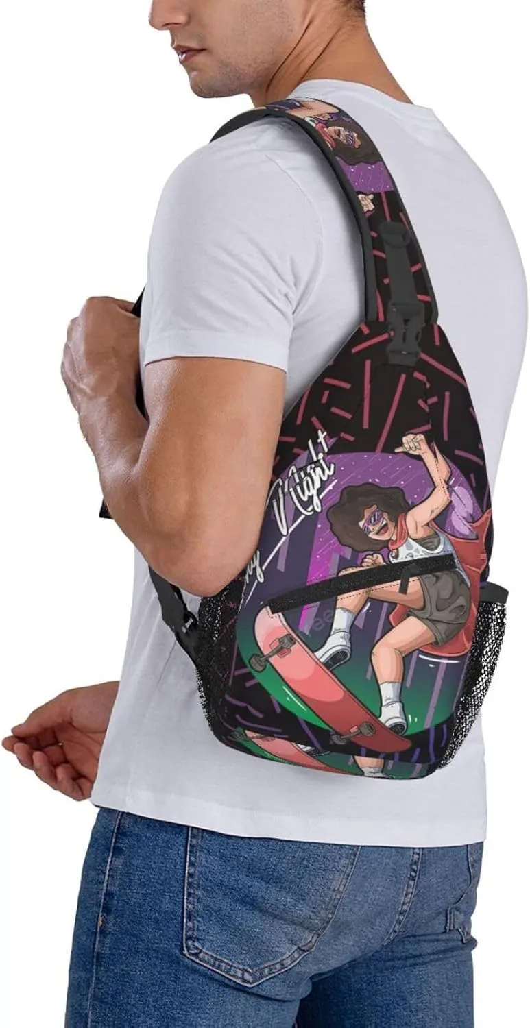 Beautiful Girl Play Skateboard In Midnight City Crossbody For Men Women Sling Chest Bag Shoulder Bag Lightweight One Strap Backpack Multipurpose Travel Hiking Daypack