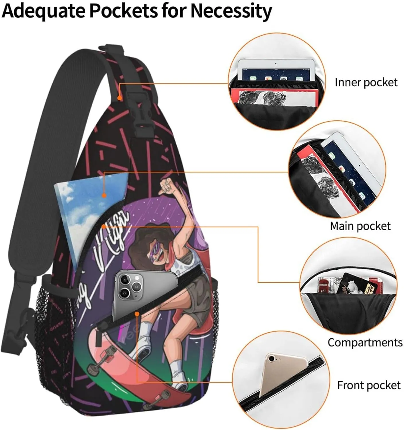 Beautiful Girl Play Skateboard In Midnight City Crossbody For Men Women Sling Chest Bag Shoulder Bag Lightweight One Strap Backpack Multipurpose Travel Hiking Daypack