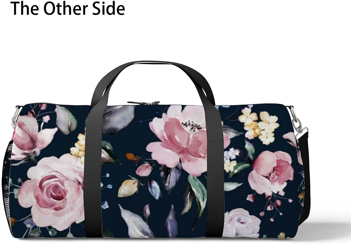 Beautiful Pink Rose Leaves Sports Duffel Bag Travel Gym Tote Bags Lightweight Durable Shoulder Strap Waterproof Polyester Outside Mesh Pocket Overnight Trip Duffel Bag for Women Men