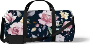 Beautiful Pink Rose Leaves Sports Duffel Bag Travel Gym Tote Bags Lightweight Durable Shoulder Strap Waterproof Polyester Outside Mesh Pocket Overnight Trip Duffel Bag for Women Men