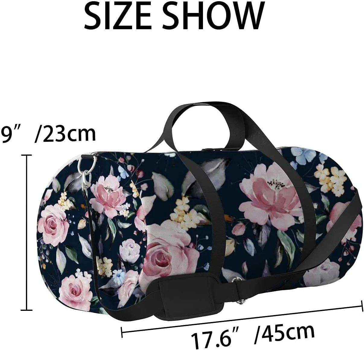 Beautiful Pink Rose Leaves Sports Duffel Bag Travel Gym Tote Bags Lightweight Durable Shoulder Strap Waterproof Polyester Outside Mesh Pocket Overnight Trip Duffel Bag for Women Men