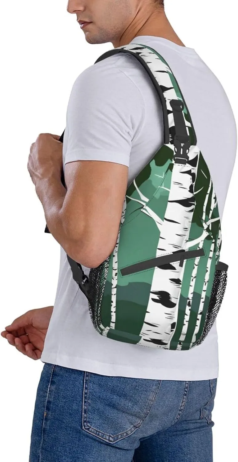 Birch Trees Print Sling Backpack, Sling Bag, Crossbody Chest Bag Daypack, for Hiking Travel