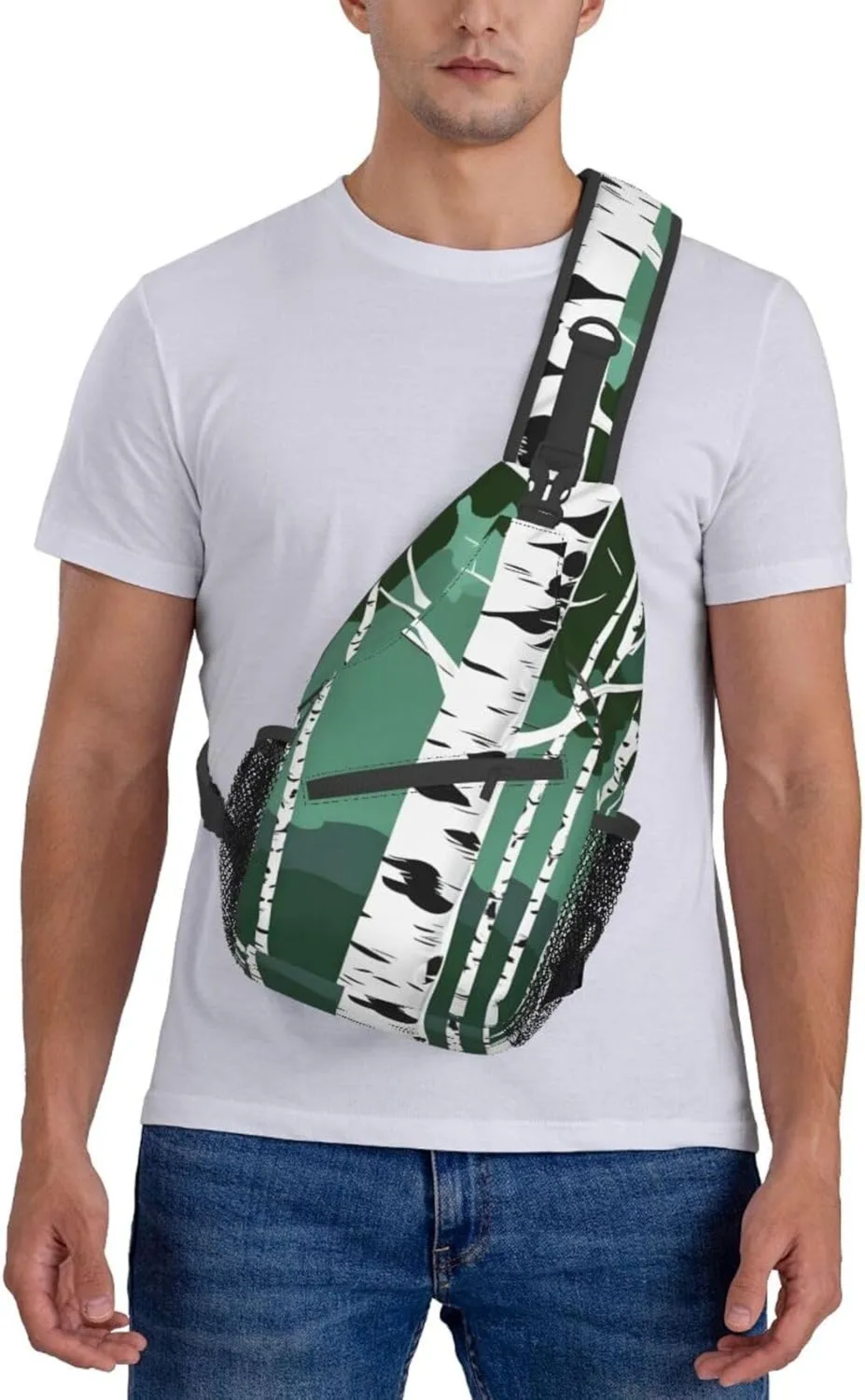 Birch Trees Print Sling Backpack, Sling Bag, Crossbody Chest Bag Daypack, for Hiking Travel