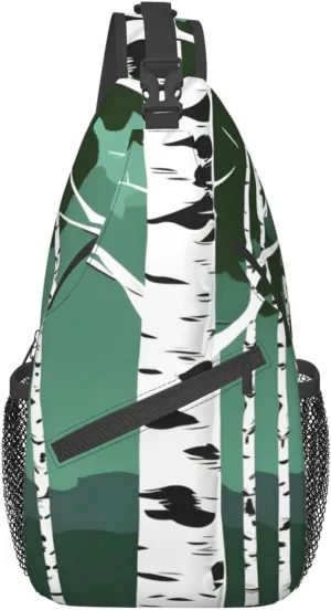 Birch Trees Print Sling Backpack, Sling Bag, Crossbody Chest Bag Daypack, for Hiking Travel