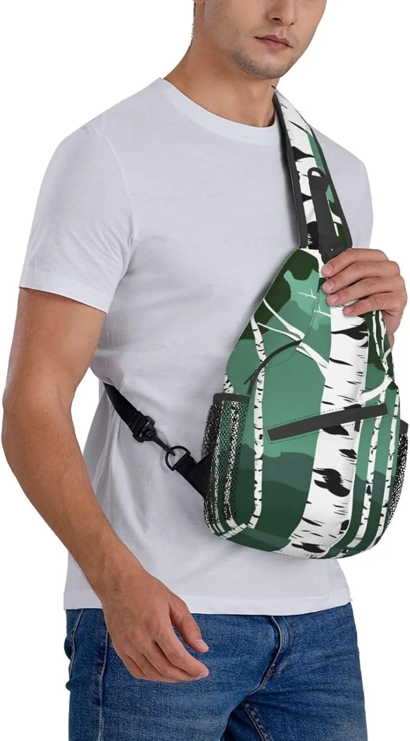 Birch Trees Print Sling Backpack, Sling Bag, Crossbody Chest Bag Daypack, for Hiking Travel