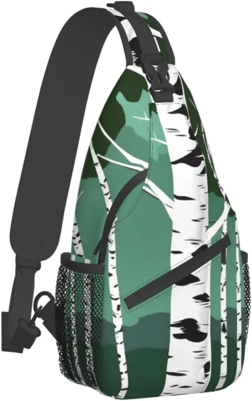 Birch Trees Print Sling Backpack, Sling Bag, Crossbody Chest Bag Daypack, for Hiking Travel