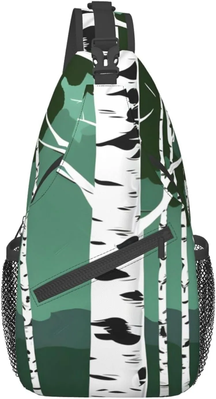 Birch Trees Print Sling Backpack, Sling Bag, Crossbody Chest Bag Daypack, for Hiking Travel