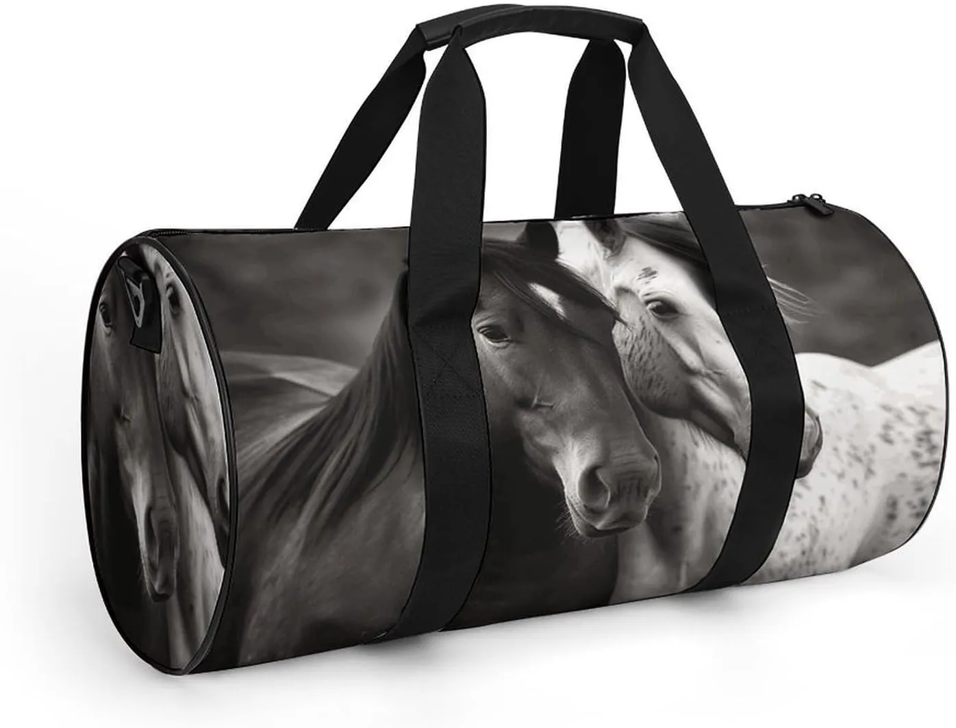 Black And White Horses Gym Bag Small Travel Duffle Bag with Compartment Carry On Weekender Bag for Women Men