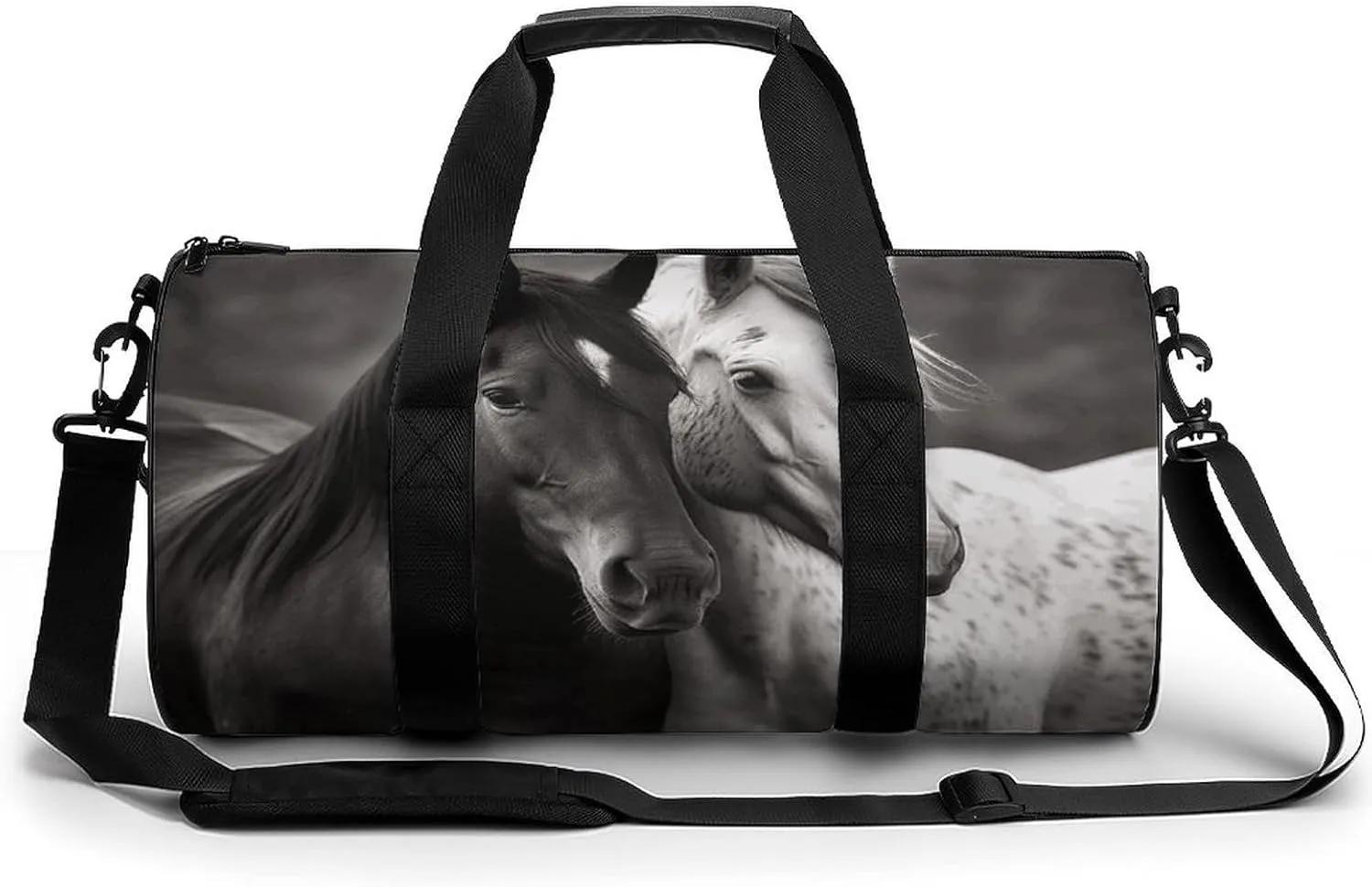 Black And White Horses Gym Bag Small Travel Duffle Bag with Compartment Carry On Weekender Bag for Women Men