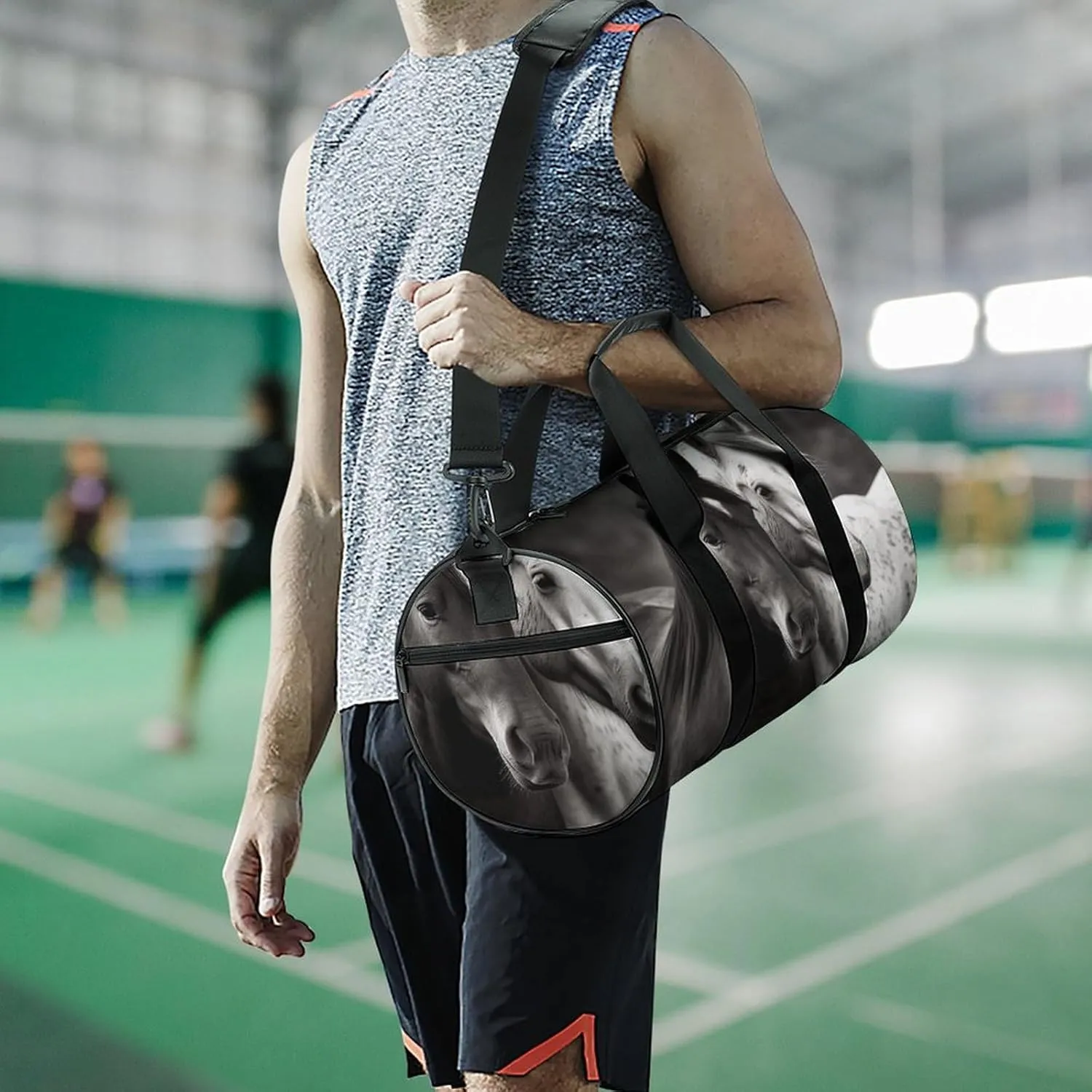 Black And White Horses Gym Bag Small Travel Duffle Bag with Compartment Carry On Weekender Bag for Women Men