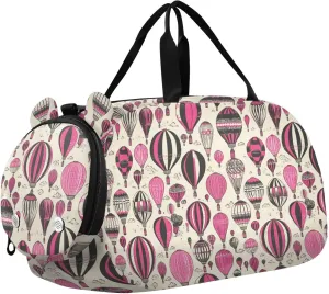 Black Peach Valentines Hot Air Balloon Girl's Gym Duffel Bag with Shoes Compartment Lightweight Sports Bag Travel Tote for Travel, Swimming, Dance, Ballet bolso viajero
