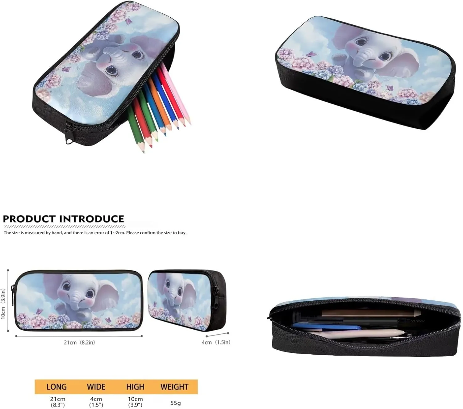Blue Elephant Cute Backpacks for Teen Girls with Lunch Bag Water Bottle Holder and Aesthetic Pencil Pouch Cushion Shoulder Straps Rucksack Daypack 4 Piece Set