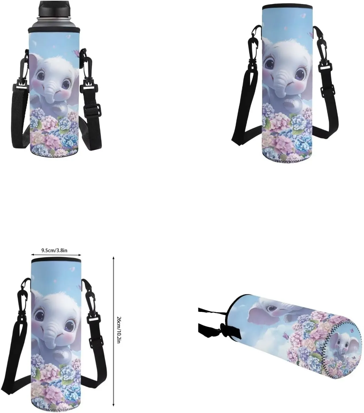 Blue Elephant Cute Backpacks for Teen Girls with Lunch Bag Water Bottle Holder and Aesthetic Pencil Pouch Cushion Shoulder Straps Rucksack Daypack 4 Piece Set