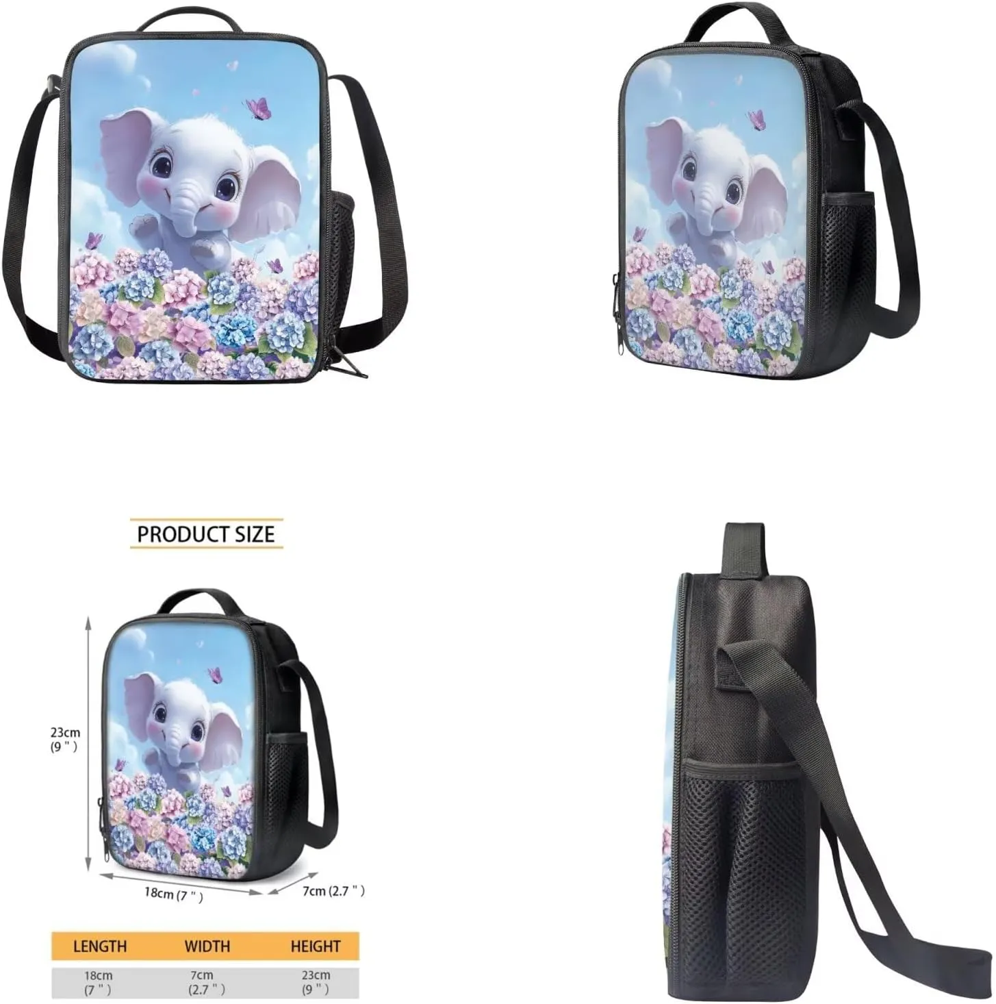 Blue Elephant Cute Backpacks for Teen Girls with Lunch Bag Water Bottle Holder and Aesthetic Pencil Pouch Cushion Shoulder Straps Rucksack Daypack 4 Piece Set