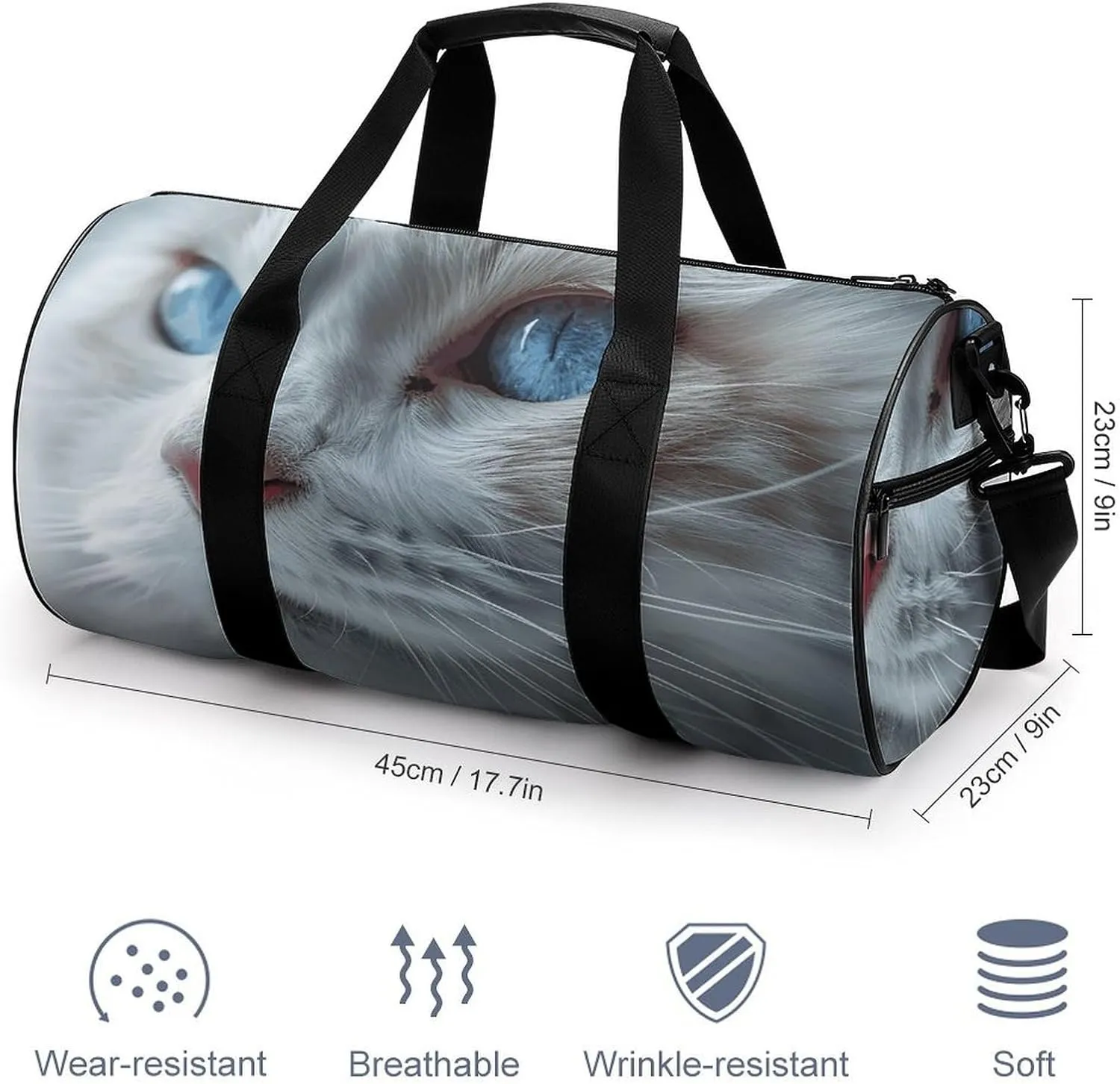 Blue Eyes Cat Gym Bag Small Travel Duffle Bag with Compartment Carry On Weekender Bag for Women Men