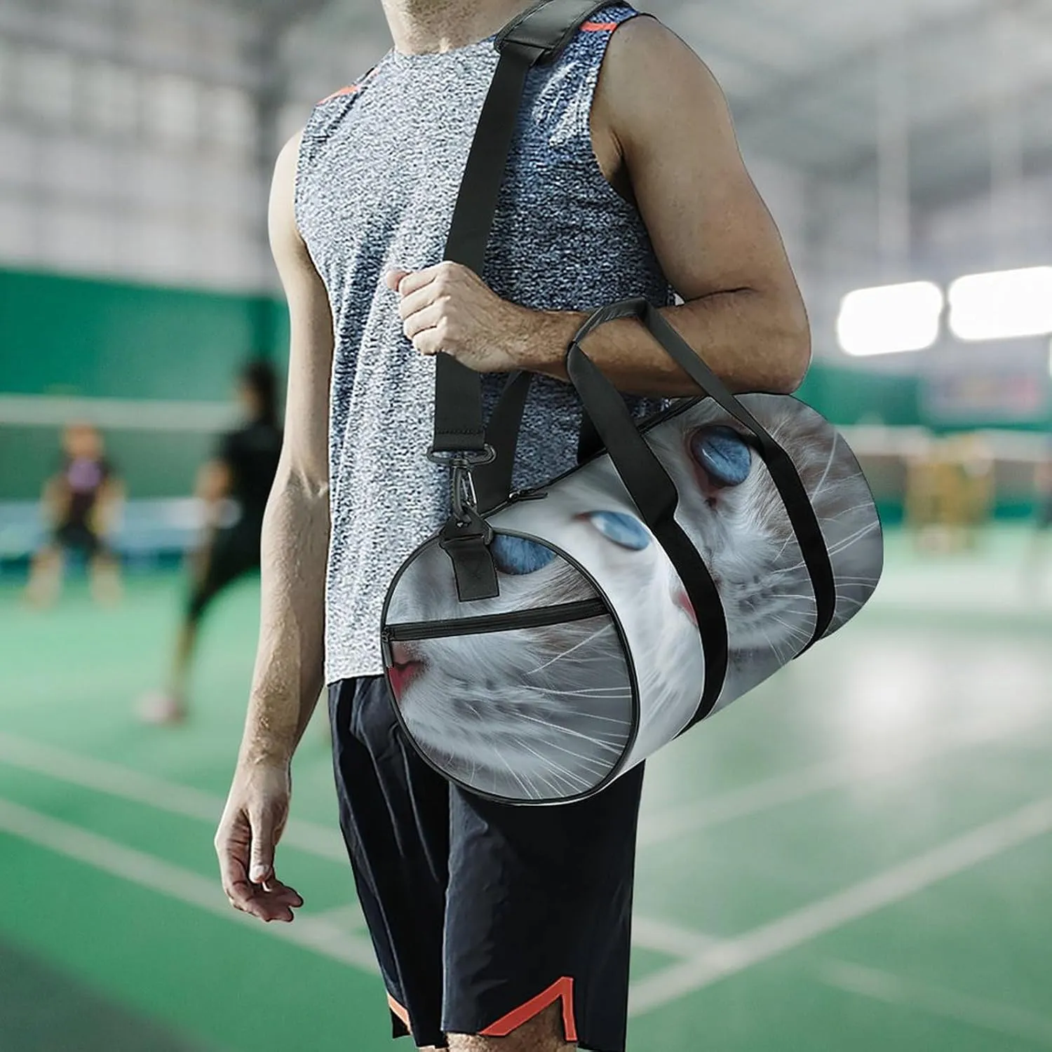 Blue Eyes Cat Gym Bag Small Travel Duffle Bag with Compartment Carry On Weekender Bag for Women Men