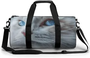 Blue Eyes Cat Gym Bag Small Travel Duffle Bag with Compartment Carry On Weekender Bag for Women Men