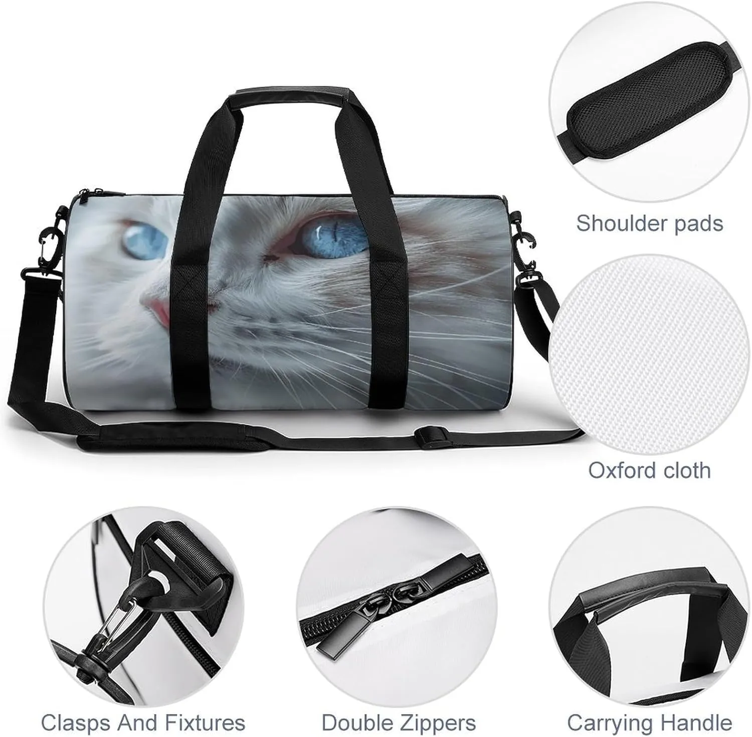 Blue Eyes Cat Gym Bag Small Travel Duffle Bag with Compartment Carry On Weekender Bag for Women Men