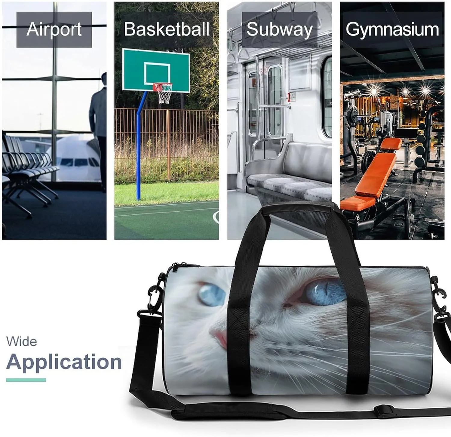 Blue Eyes Cat Gym Bag Small Travel Duffle Bag with Compartment Carry On Weekender Bag for Women Men