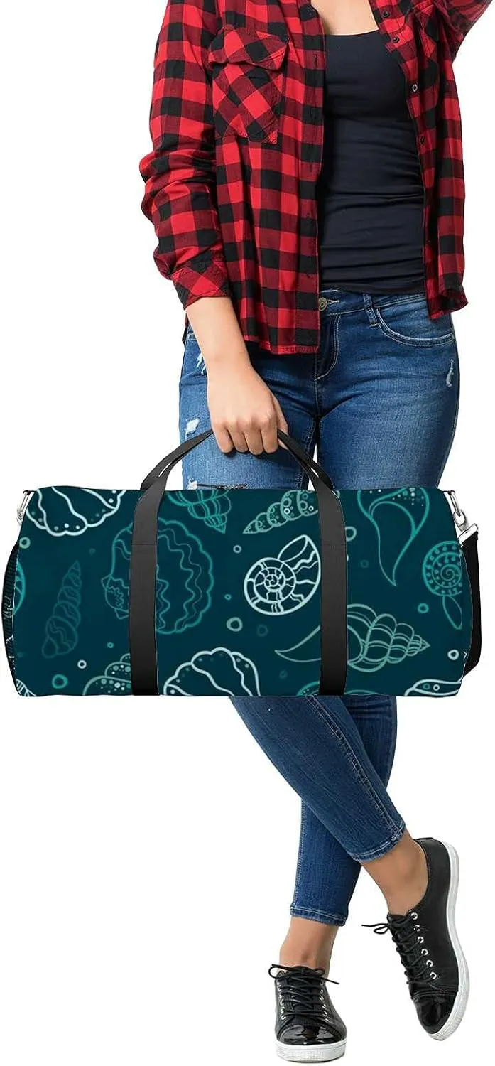 Blue Underwater Shells Snails Summer Sports Duffel Bag Travel Gym Tote Bags Lightweight Durable Shoulder Strap Waterproof Polyester Outside Mesh Pocket Overnight Trip Duffel Bag for Women Men