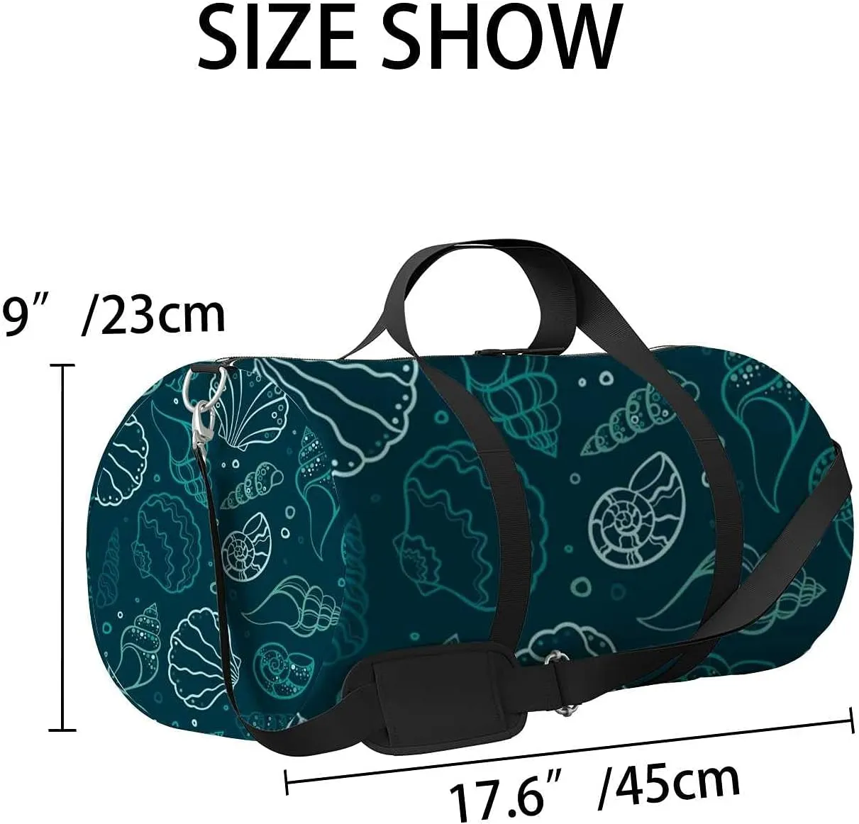 Blue Underwater Shells Snails Summer Sports Duffel Bag Travel Gym Tote Bags Lightweight Durable Shoulder Strap Waterproof Polyester Outside Mesh Pocket Overnight Trip Duffel Bag for Women Men
