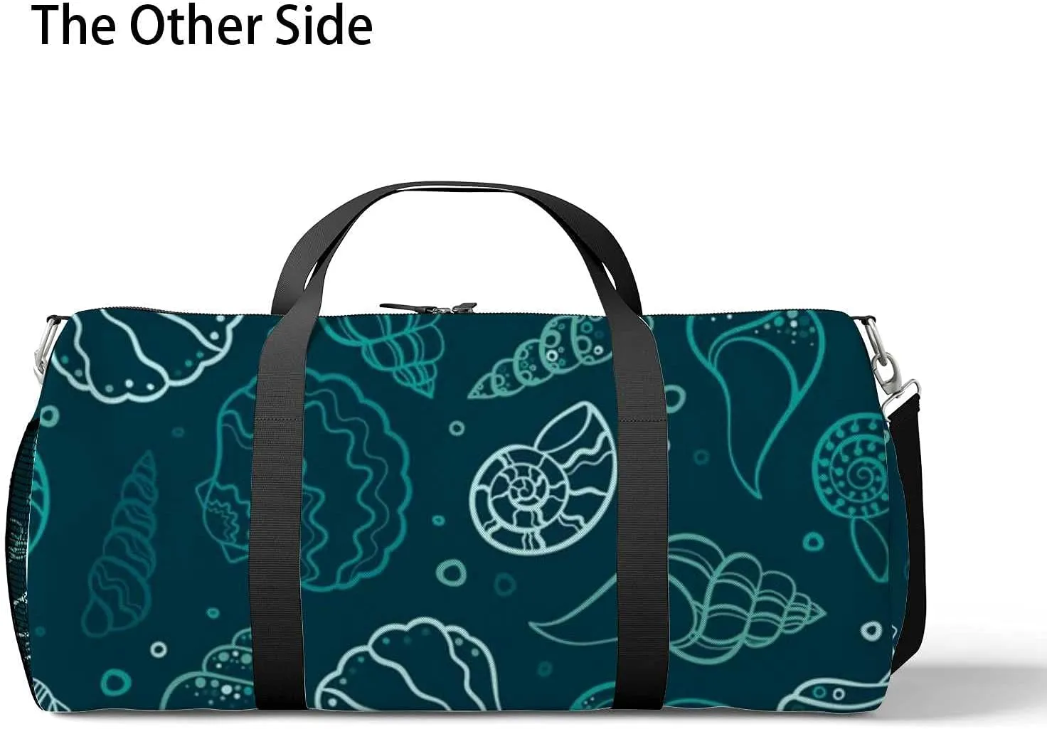 Blue Underwater Shells Snails Summer Sports Duffel Bag Travel Gym Tote Bags Lightweight Durable Shoulder Strap Waterproof Polyester Outside Mesh Pocket Overnight Trip Duffel Bag for Women Men