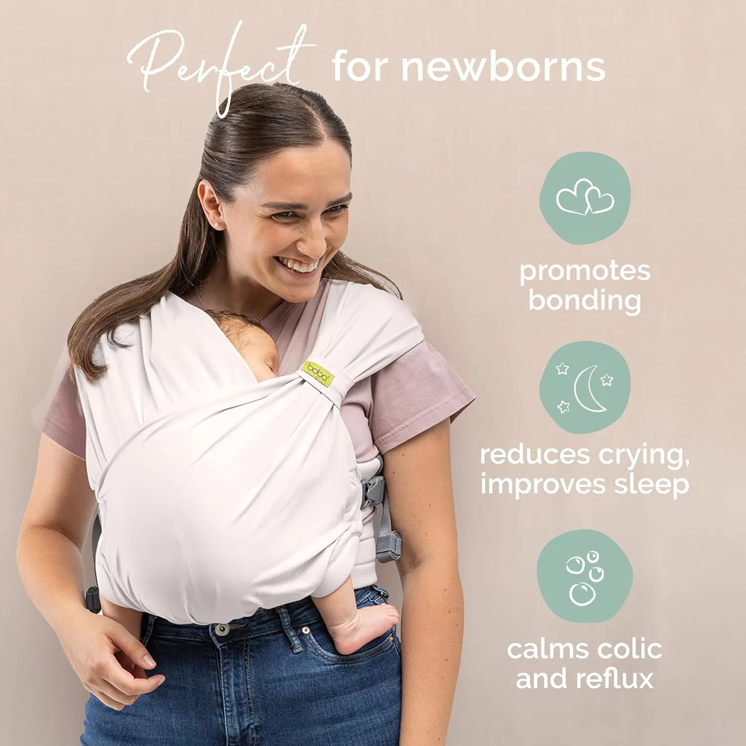 Boba Pre-Wrapped Baby Wrap Carrier with Buckle, Easy Adjust Soft Infant Baby Carrier Hybrid for Boy or Girls, Baby Sling for Newborn up to 35 lbs (Organic Stone)
