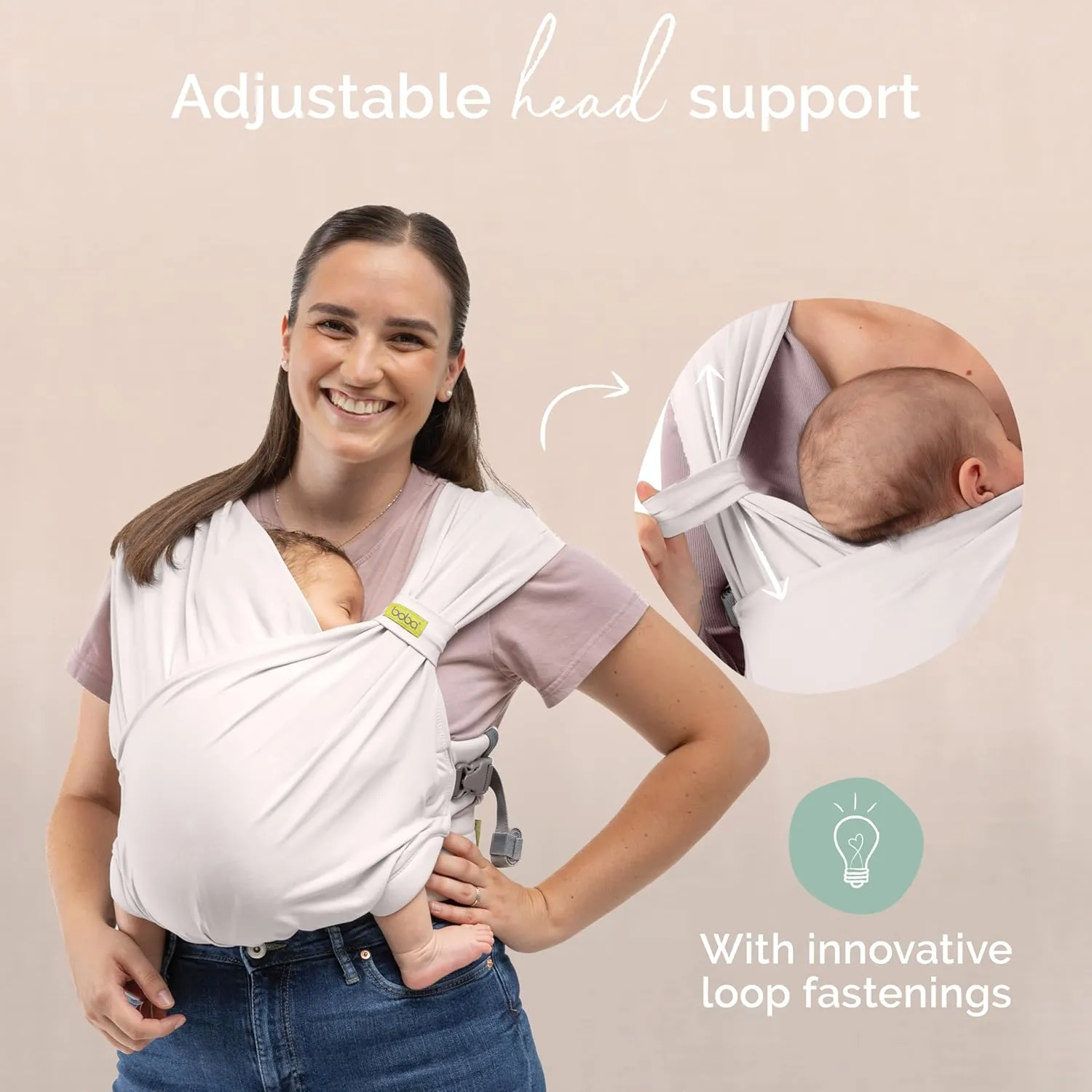 Boba Pre-Wrapped Baby Wrap Carrier with Buckle, Easy Adjust Soft Infant Baby Carrier Hybrid for Boy or Girls, Baby Sling for Newborn up to 35 lbs (Organic Stone)