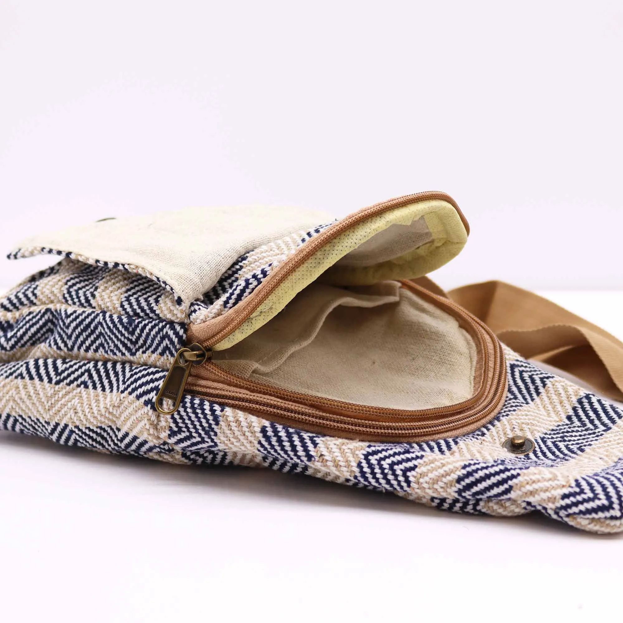 Body Cross Bag Natural Cotton - Tan & Navy