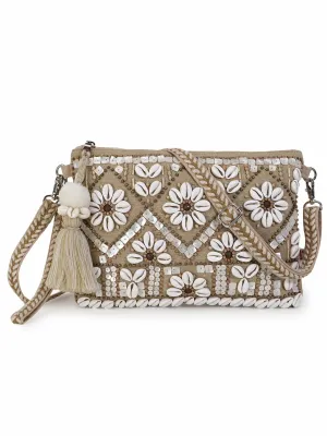 Boho Cotton Jute & Canvas Boho Embellished Sling Bag