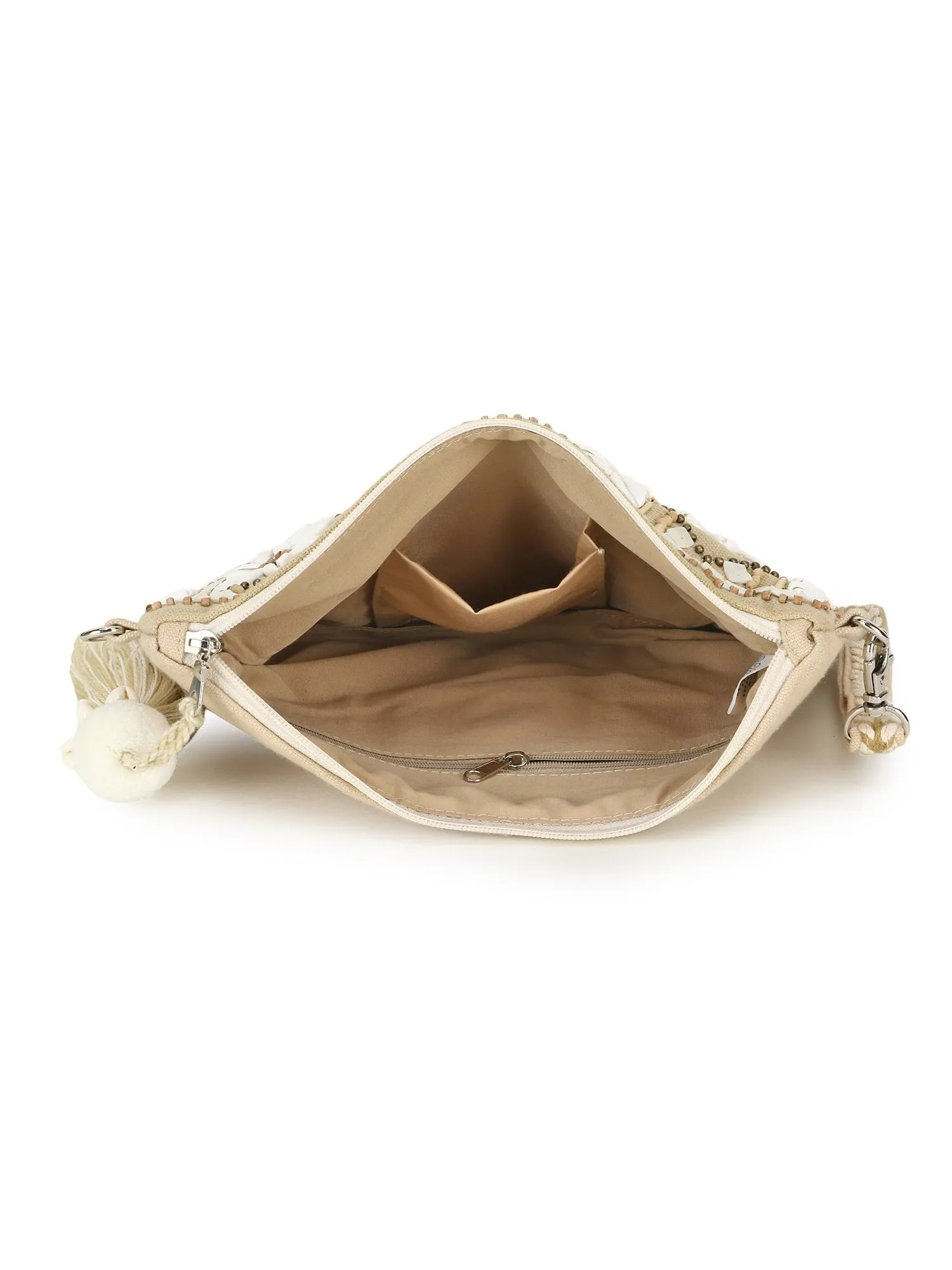 Boho Cotton Jute & Canvas Boho Embellished Sling Bag