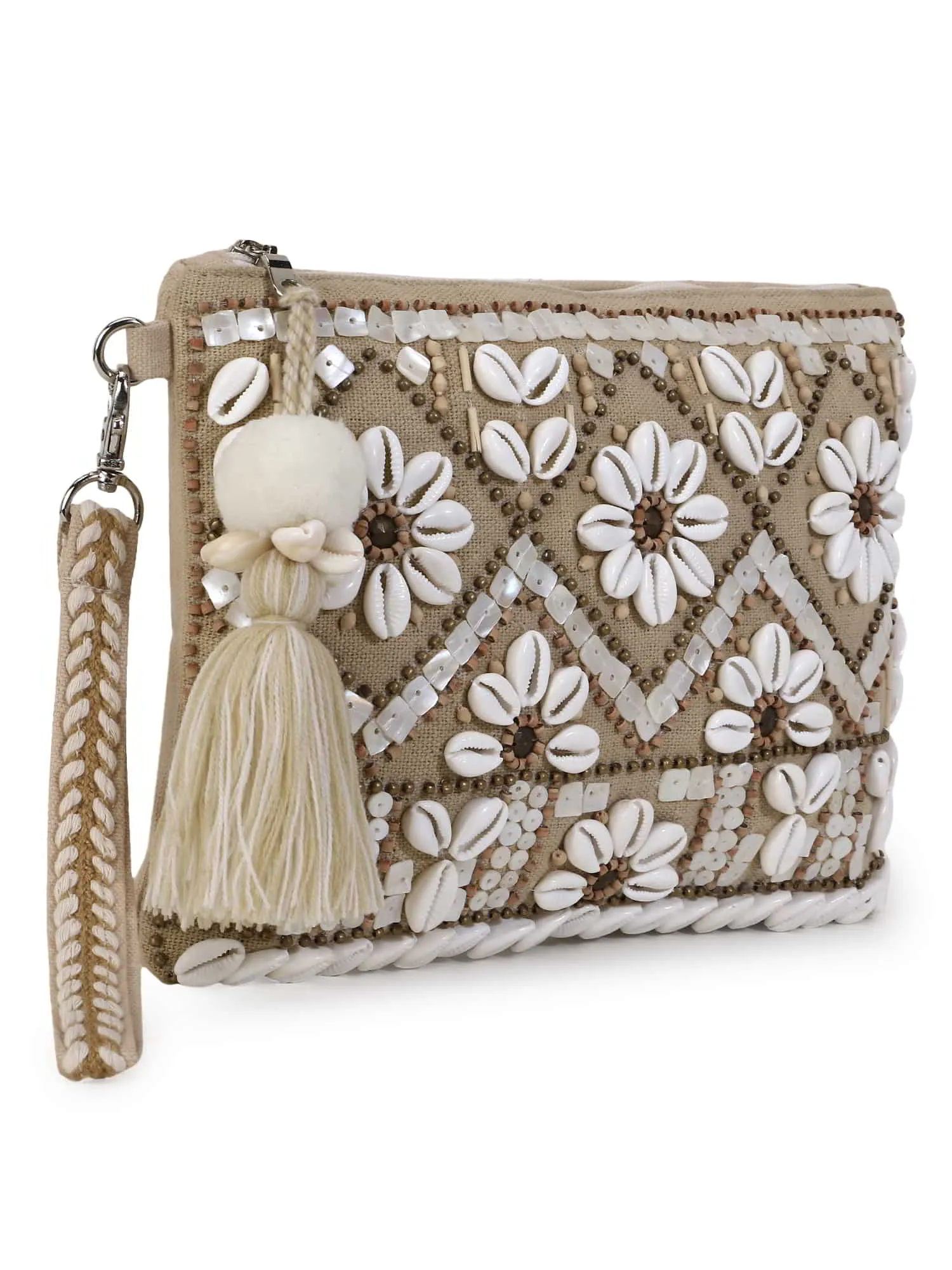 Boho Cotton Jute & Canvas Boho Embellished Sling Bag