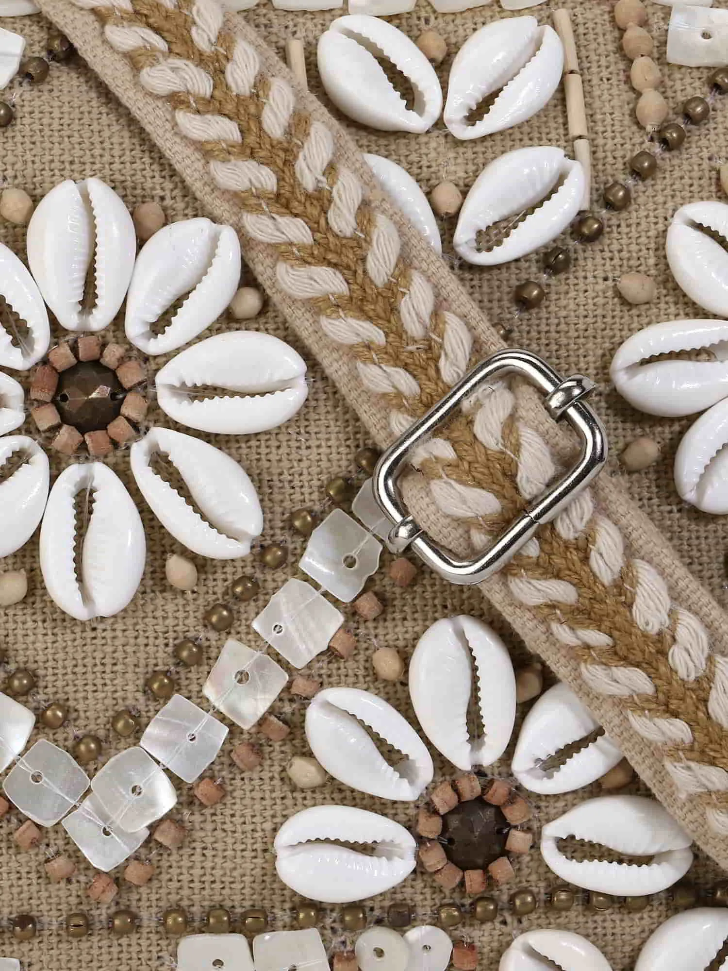 Boho Cotton Jute & Canvas Boho Embellished Sling Bag