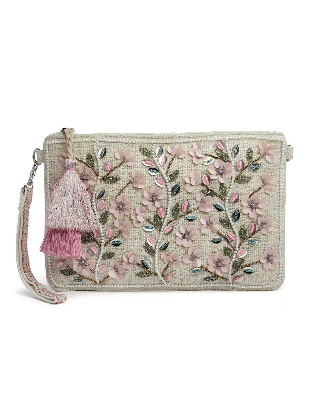 Boho Floral Bead Work Cotton Sling Bag