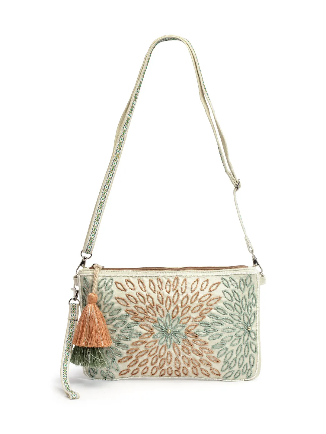 Boho Floral Bead Work Suede Sling Bag