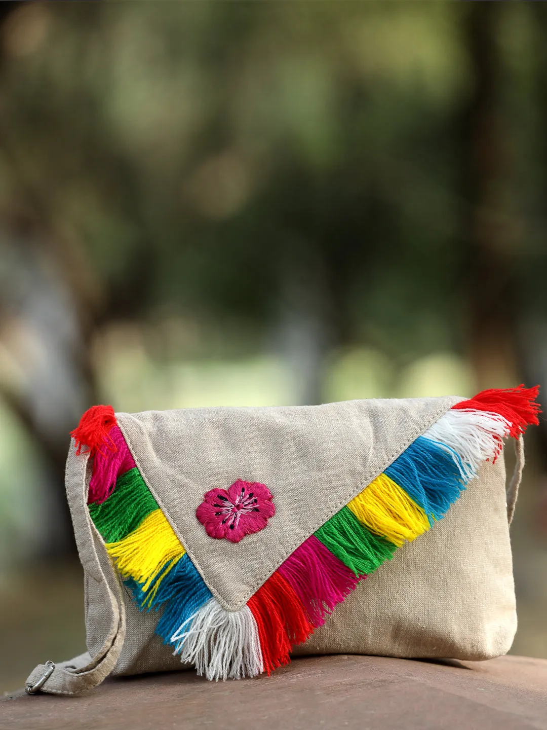 Boho Floral Embroidered Cotton Canvas Sling Bag