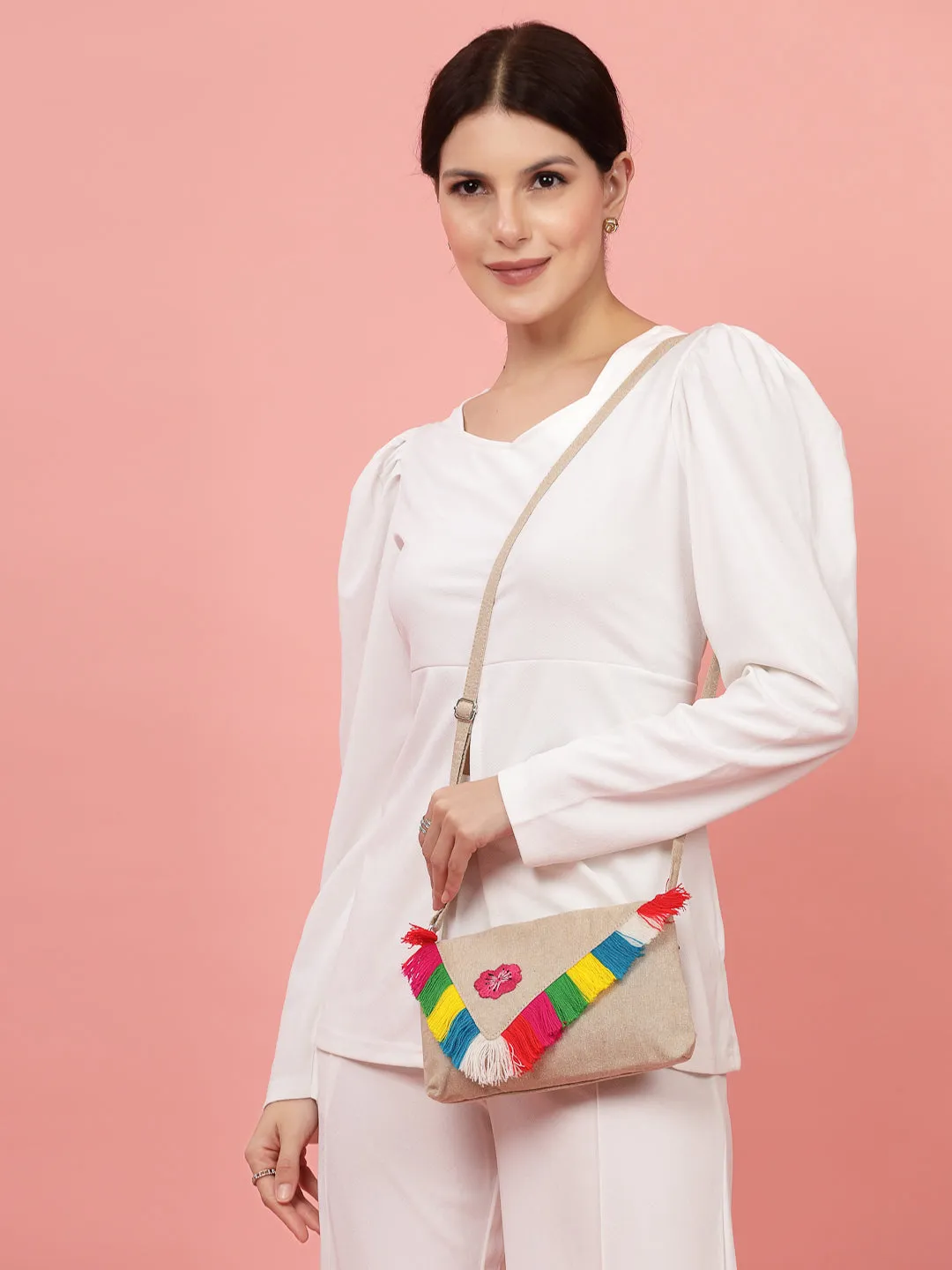 Boho Floral Embroidered Cotton Canvas Sling Bag
