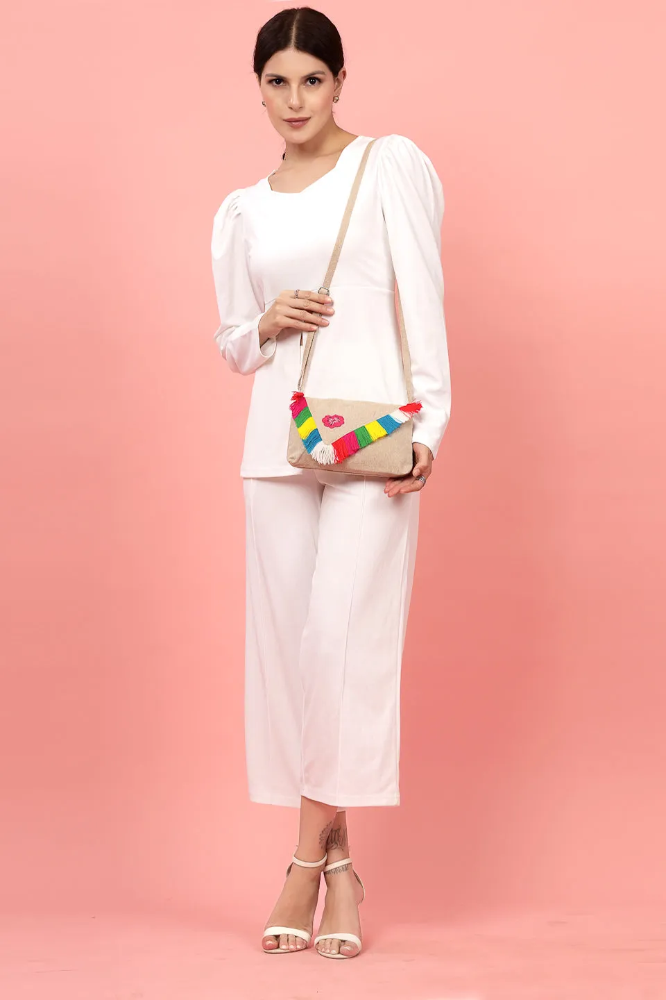 Boho Floral Embroidered Cotton Canvas Sling Bag