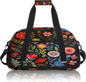 Boho Floral Small Gym Bag 18 inch Carry On Duffel Bag for Weekender Travel Sports Workout Yoga Gymnastics Dance Ballet