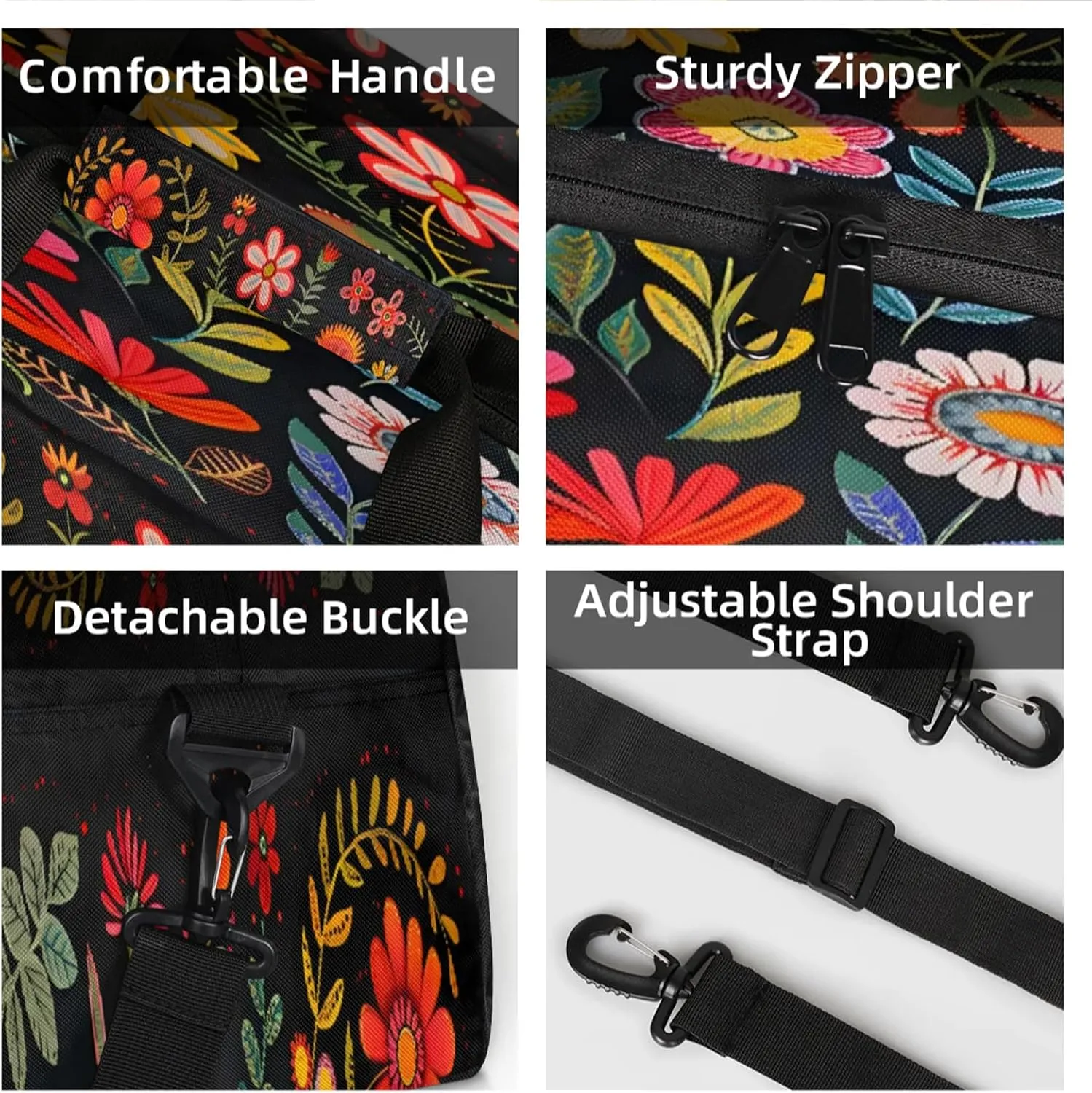 Boho Floral Small Gym Bag 18 inch Carry On Duffel Bag for Weekender Travel Sports Workout Yoga Gymnastics Dance Ballet