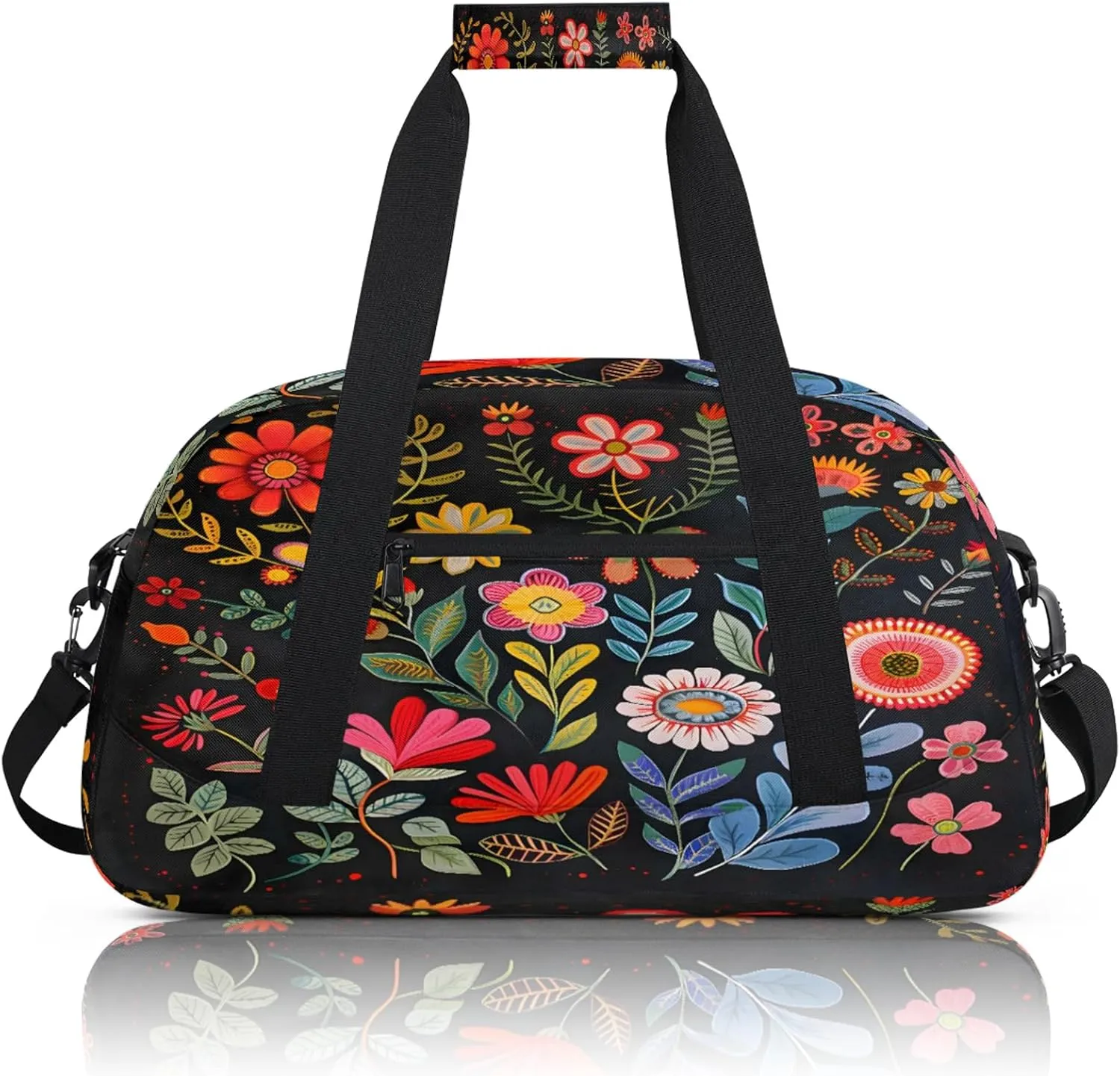 Boho Floral Small Gym Bag 18 inch Carry On Duffel Bag for Weekender Travel Sports Workout Yoga Gymnastics Dance Ballet